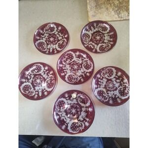 Set of 6 Kristall Bohemian Ruby Red 6" Plates